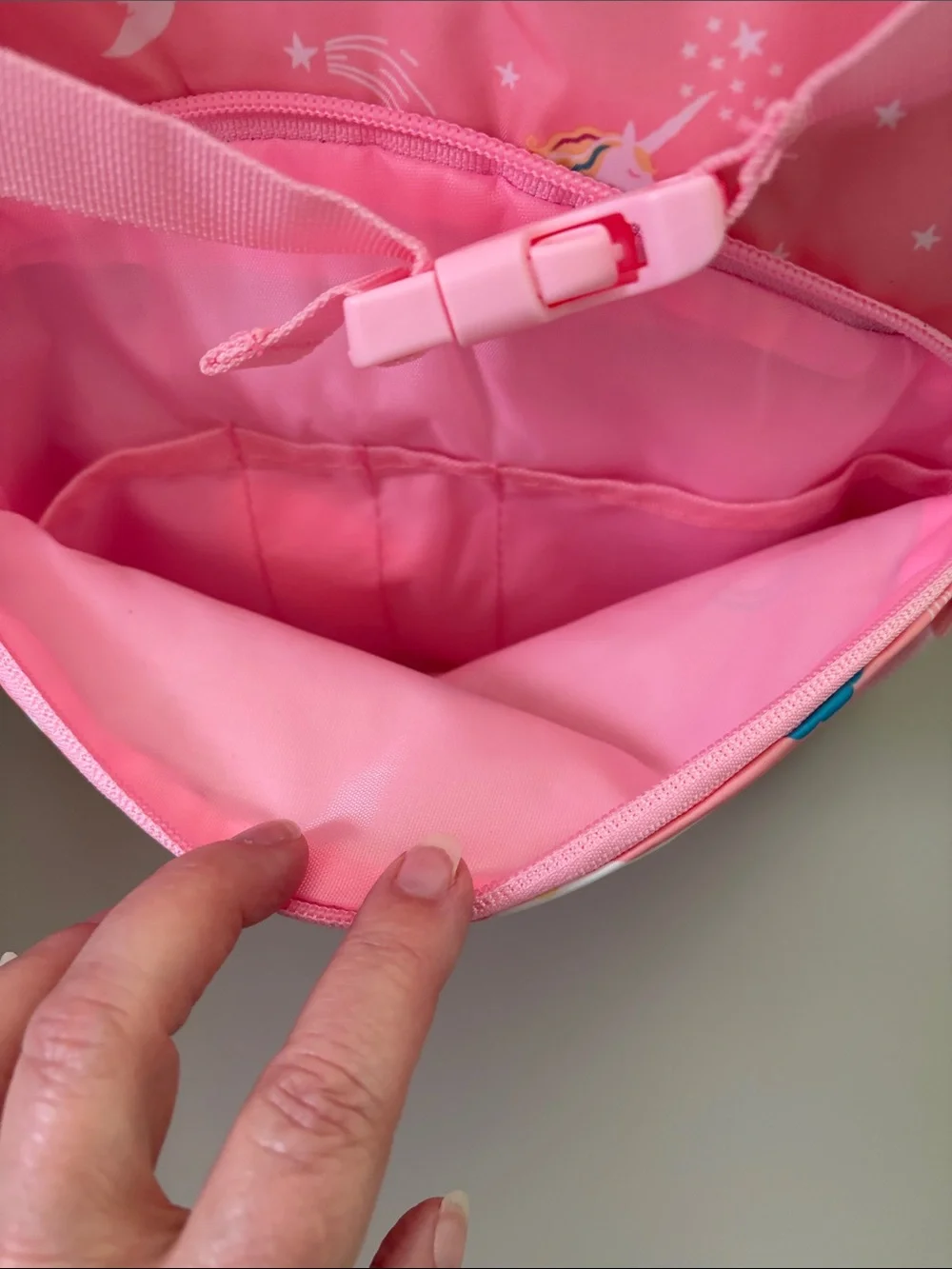 Pink Unicorn Backpack with Rainbow Accents Multiple Pockets